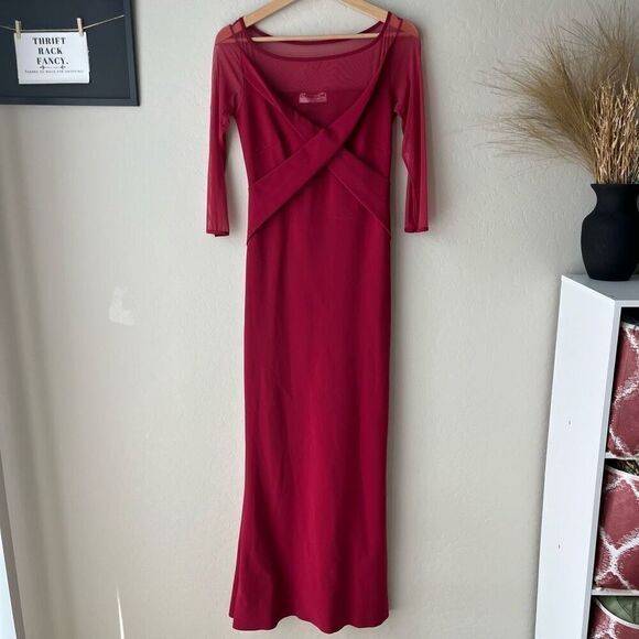 Chiara Boni Gown Alidora‎ Mesh Quarter Sleeve Maxi Dress Red Size 42 (6) - Picture 3 of 12